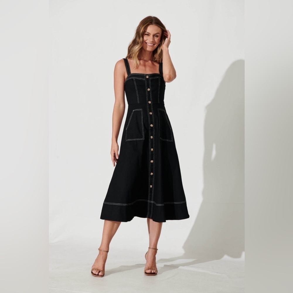 NWOT Denim Dress Sleeveless Adjustable Straps A Line Maxi Dress with Pockets